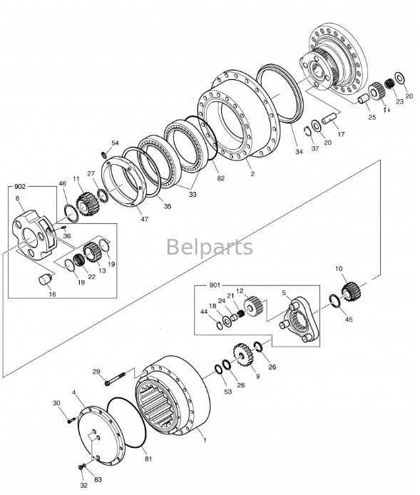Di riduttore di viaggio di Travel Gearbox DH370-7 DH370-9 DX380LC dell'escavatore di Belparts K1033688