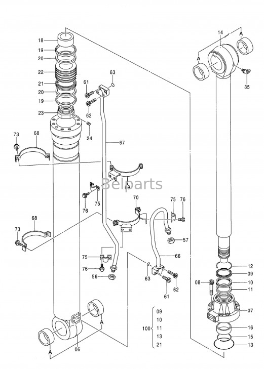 Escavatore idraulico EX350H-5 EX370-5 EX350LCH-5 Boom Arm Bucket Cylinder Assy per Hitachi 9164874 9164872