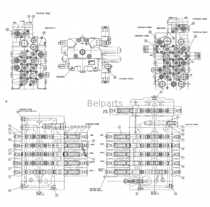 Belparts Excavator DX80GO DH80GO Valvola di controllo principale per Doosan Daewoo K1034204 K1042776