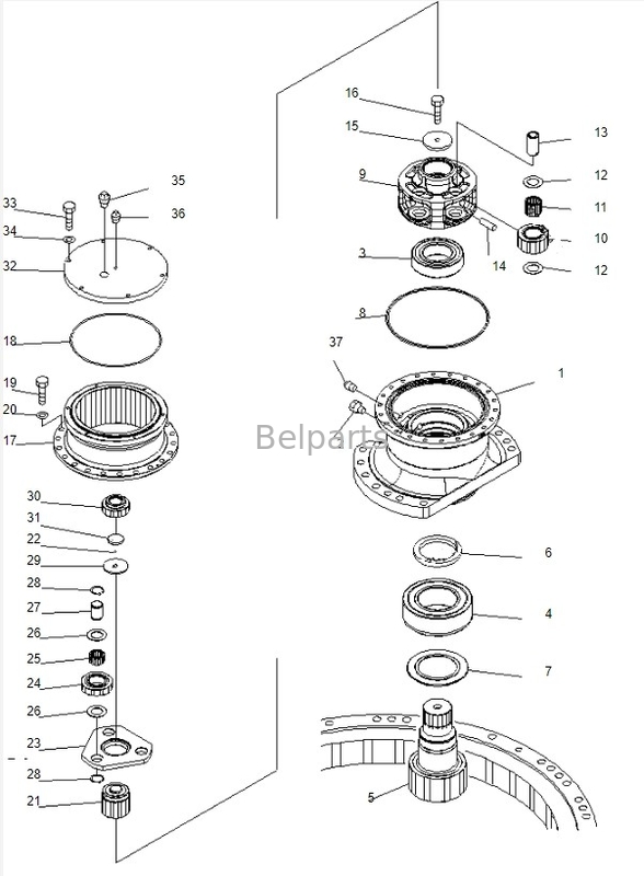 Casella di marcia oscillante PC220-7 per komatsu Belparts escavatore oscillazione riduttore assy 206-26-00401 206-26-00400