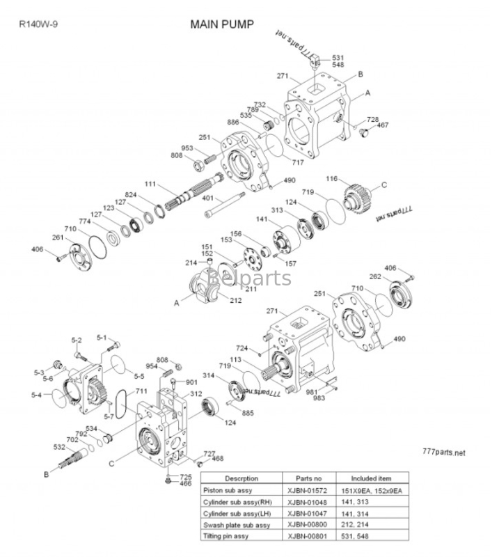 Belparts Parti di escavatore Pompa principale idraulica 31Q4-15020 Per Hyundai R150W-9 R140W-9