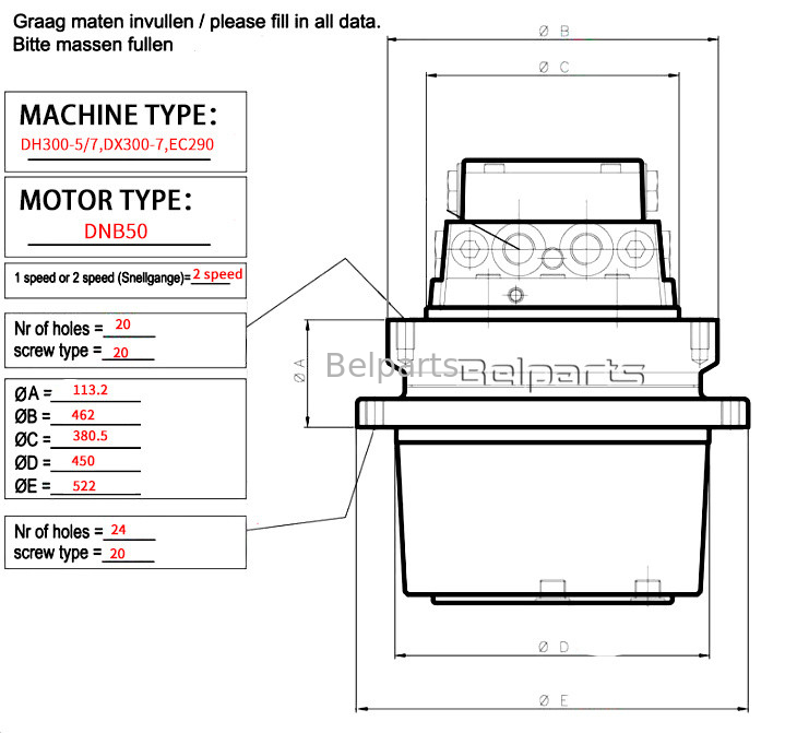 Doosan DX300-7 DH300-5 EC290 Assy del motore di viaggio per parti di escavatore