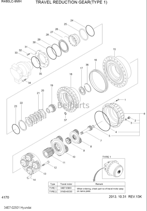 Scavatore R480LC-9 Gearbox di riduzione del viaggio 34E7-02500 Gearbox per scavatore Hyundai