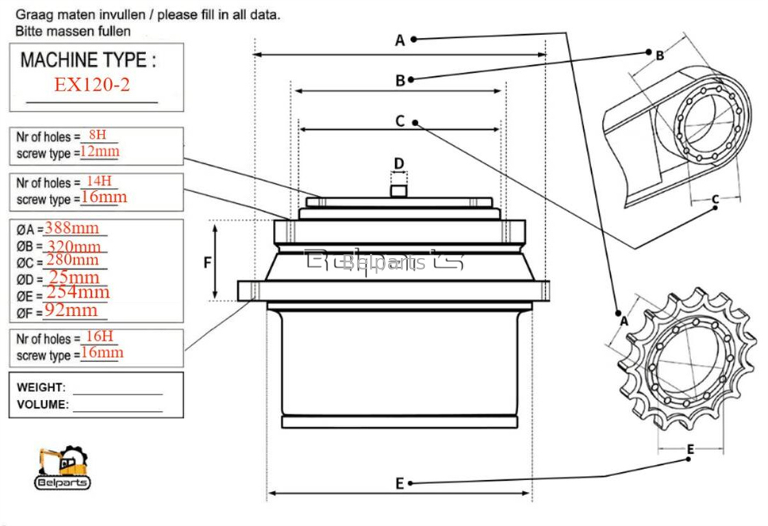 Excavatore Hitachi EX120-2 EX100-2 Ex120-3 Ex120-5 riduttore di spostamento Gearbox Parti di macchine da costruzione