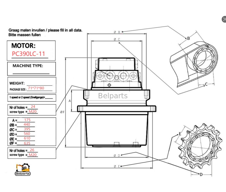 Trasmissione finale per PC390LC-11 PC490LC-11 PC390-11 PC490-11 Ricambi per escavatore Komatsu 208-27-00500 Motoriduttore di traslazione con gruppo riduttore