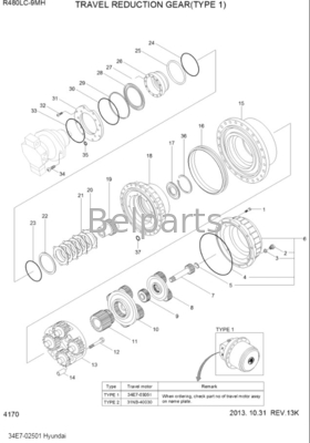 Scavatore R480LC-9 Gearbox di riduzione del viaggio 34E7-02500 Gearbox per scavatore Hyundai