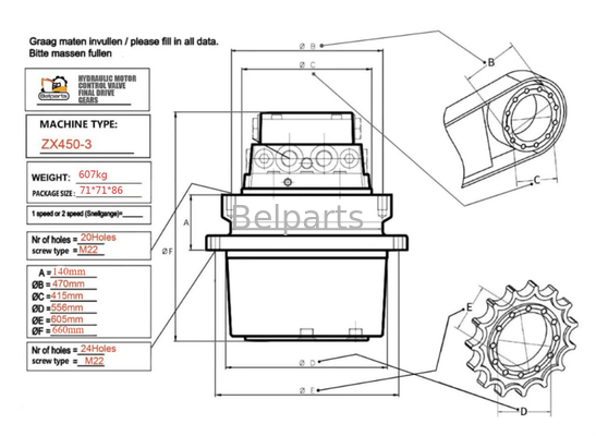 Hitachi ZX450 ZX480 Escavatore Motor Travel Gearbox 9186918 9203565 Assemblaggio